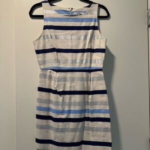 Striped Blue and Gray Sleeveless Dress